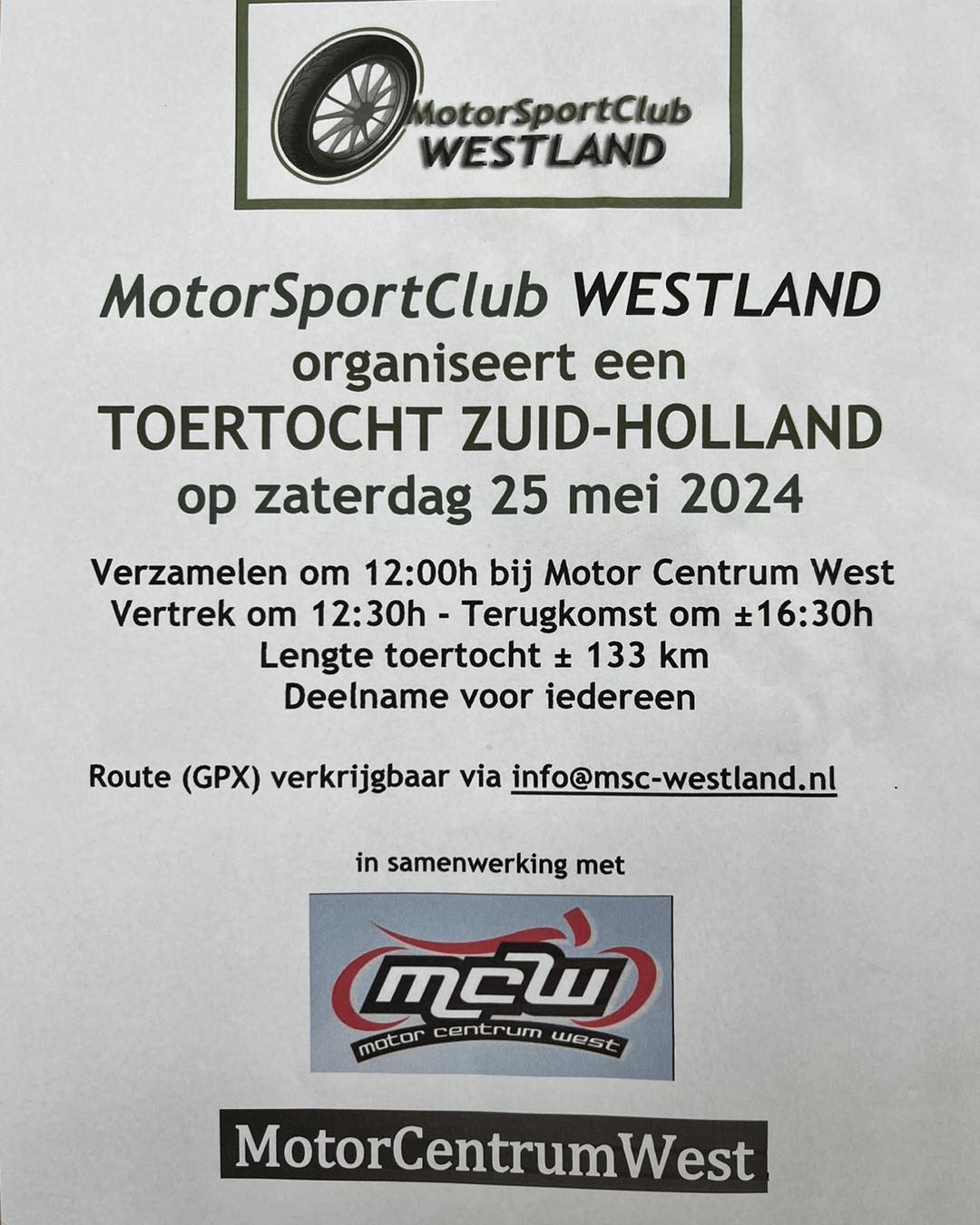 25 mei toerrit MotorSportClub Westland
